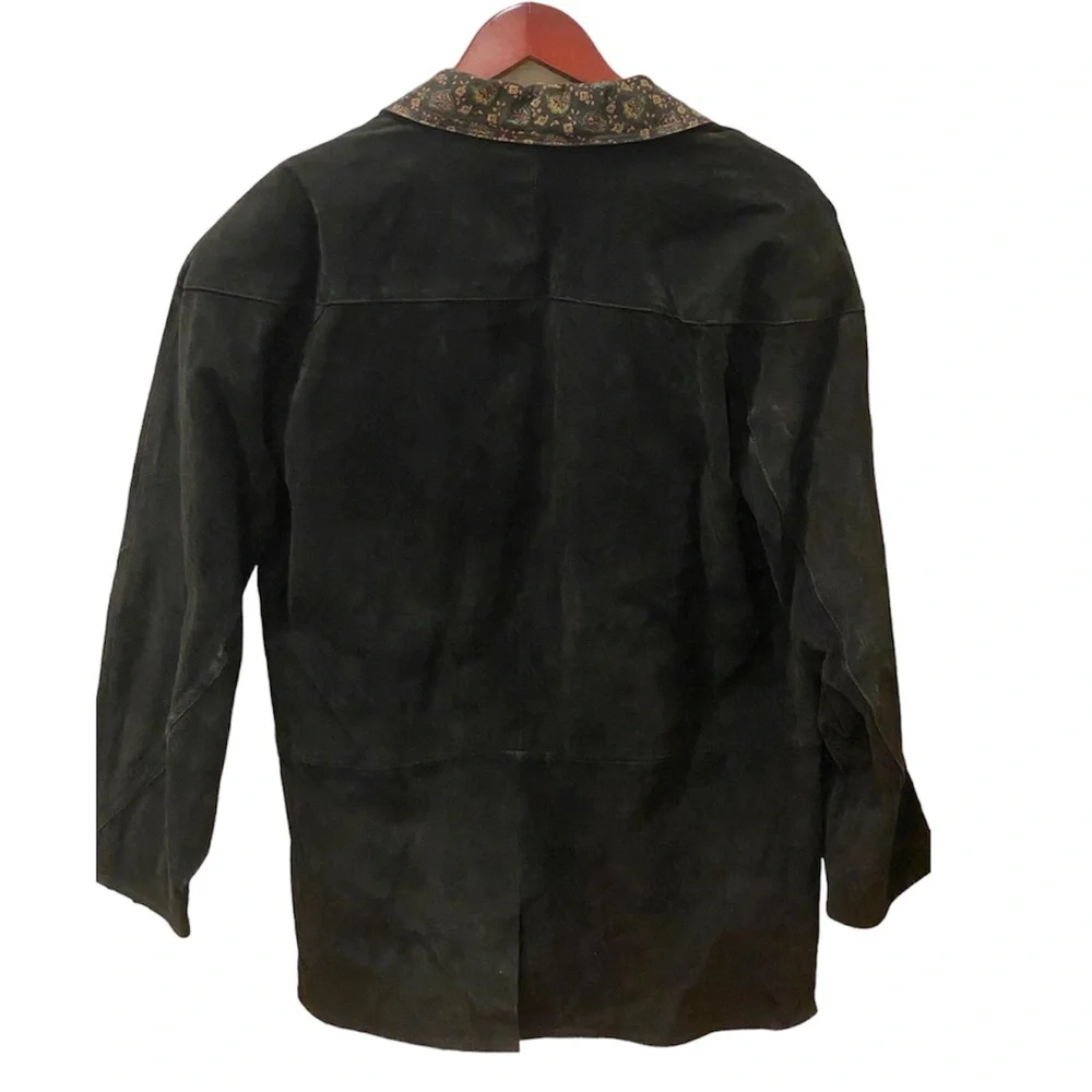 NWT Vintage Black Leather Suede Coat Blazer Paisley Trim Oversized M 90s Western